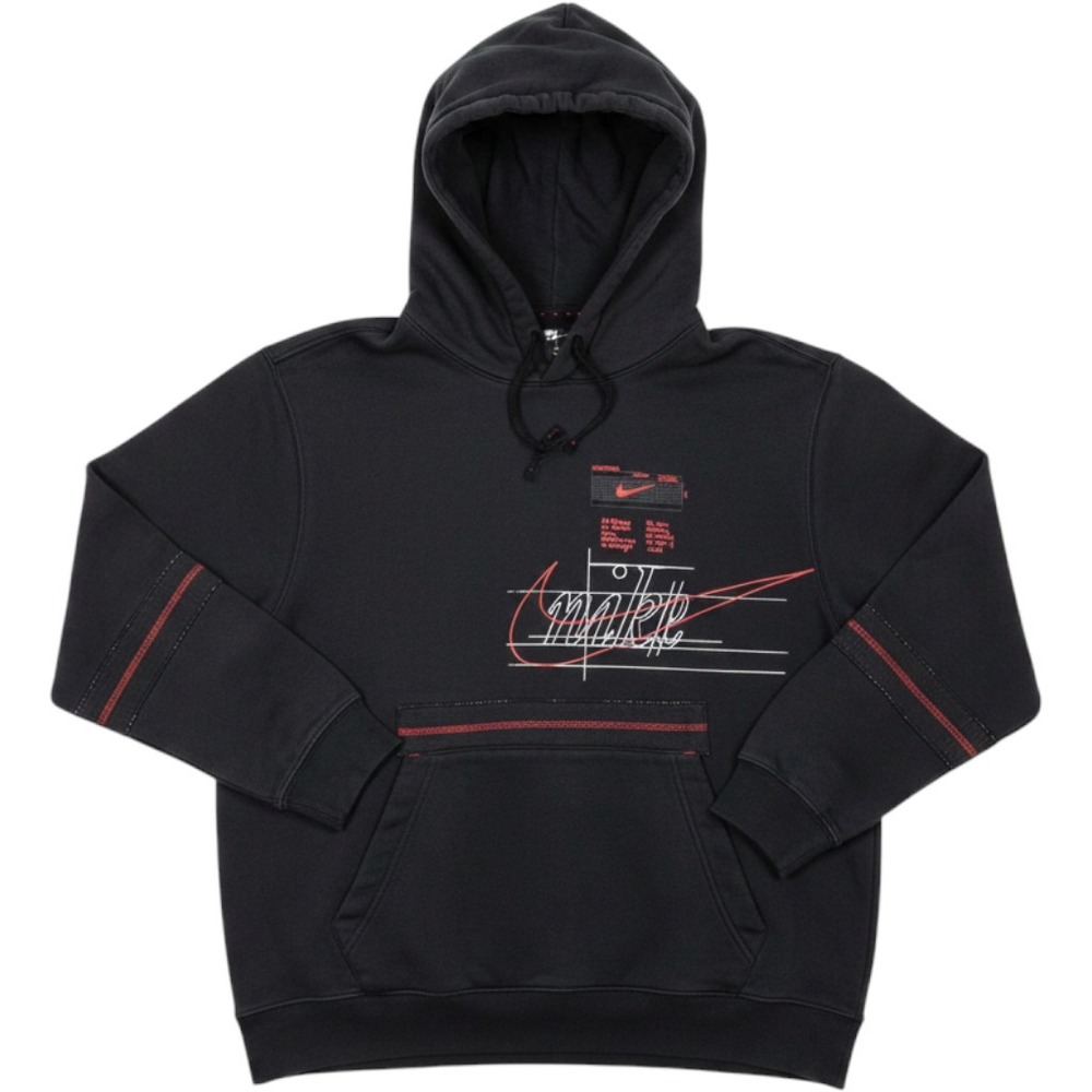 Nike Graphic Pullover Hoodie Mens XL Black Red Blueprint CQ7164-010 Streetwear